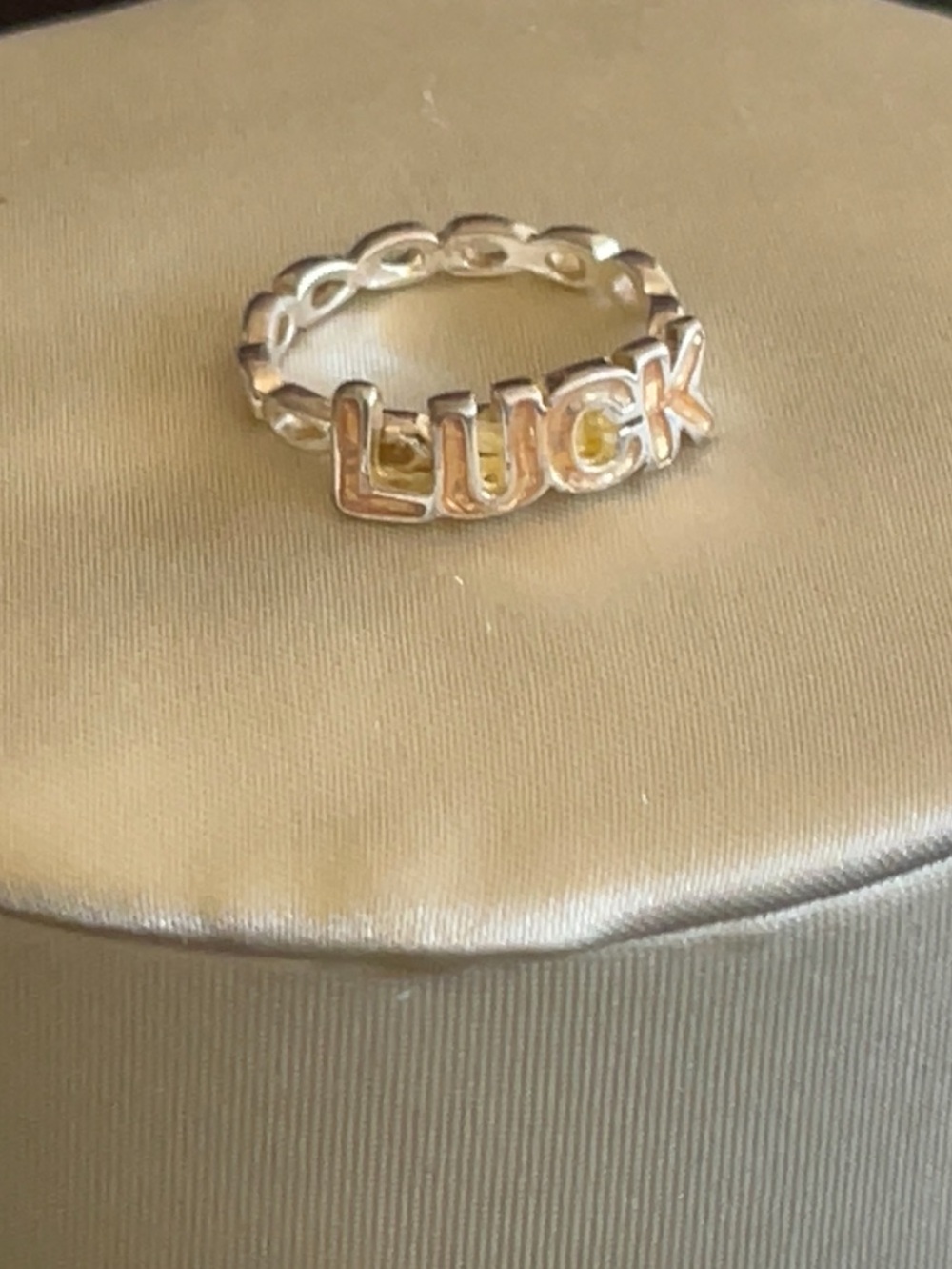 Silver Tone ‘LUCK’ Statement Ring Sz 7
